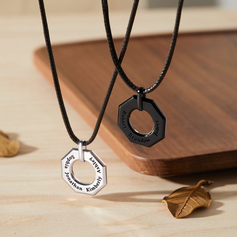 Kids Name Necklace For Dad Leather Cord - Main Image