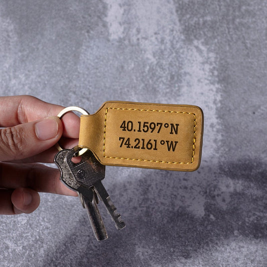 Latitude and Longitude Keychain For Him - Leather