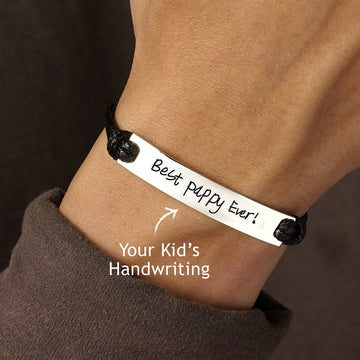 Leather Handwriting Bracelet - Thin Bar