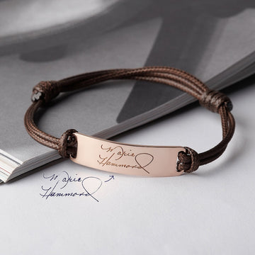 Leather Handwriting Bracelet - Thick Bar