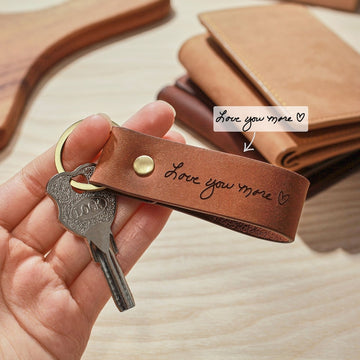 Leather Handwriting Keychain for Men