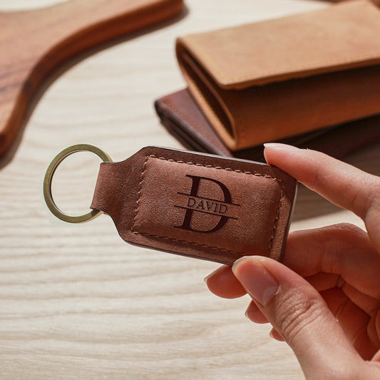 Personalized Leather Keychain With Name And Initial