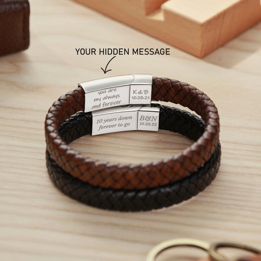 Braided Leather Bracelet With Hidden Message