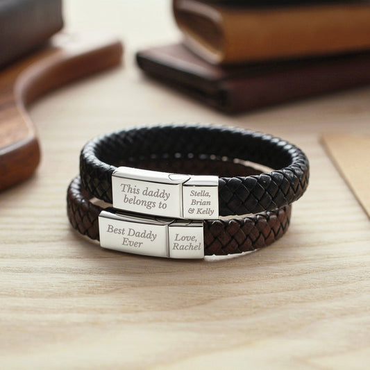 Braided Leather Bracelet With Kids' Names