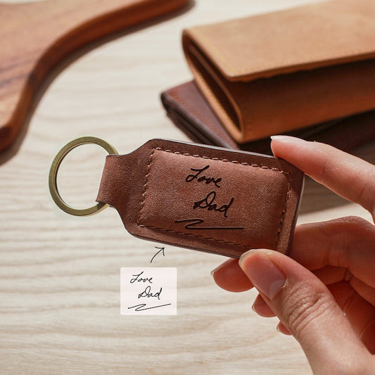 Handwriting Keychain for Guys - Stiched Leather