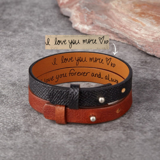 Leather Hidden Message Bracelet With Actual Handwriting