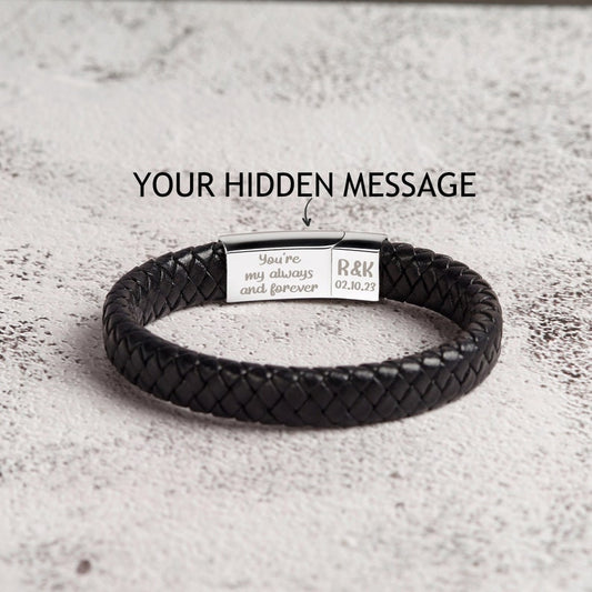 Braided Leather Bracelet With Hidden Message