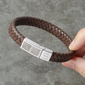 Mens Leather Fingerprint Bracelet - Multiple Prints