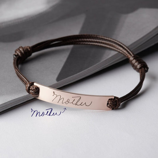 Leather Handwriting Bracelet - Thin Bar