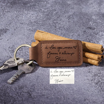 Handwriting Keychain for Guys - Stiched Leather