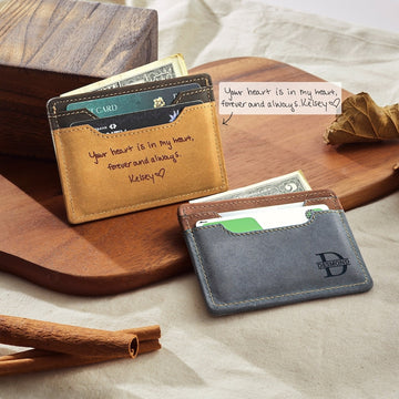 Engraved Leather Wallet For Men - Handwriting