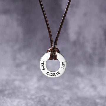 Dad Necklace With Kids Names - Leather Cord