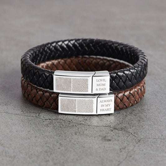 Mens Leather Fingerprint Bracelet - Multiple Prints