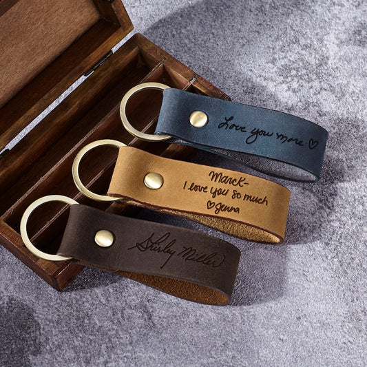 Leather Handwriting Keychain for Men