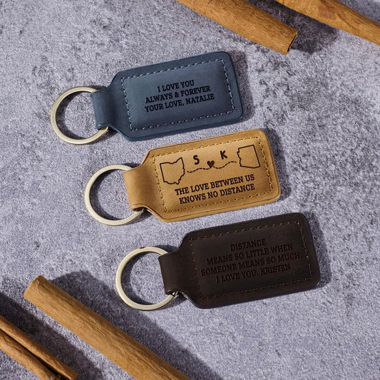 Long Distance Relationship Keychain - Leather