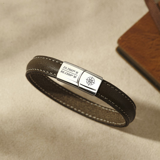 Italian Leather Coordinates Bracelet For Men