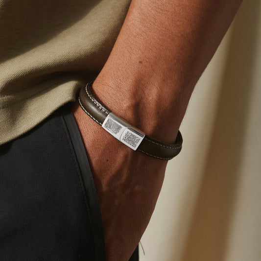 Men’s Italian Leather Bracelet With Double Fingerprint