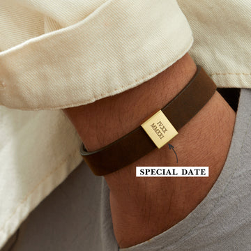 Leather Anniversary Bracelet for Him - Roman Numerals