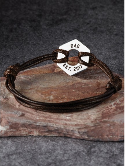 Leather Braided Bracelet for Dad - Hex Nut Bracelet