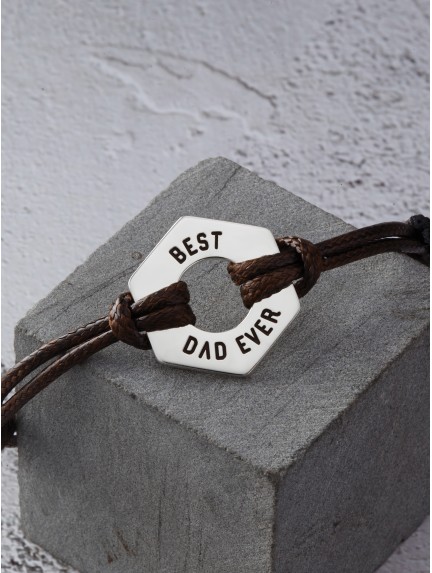 Leather Braided Bracelet for Dad - Hex Nut Bracelet