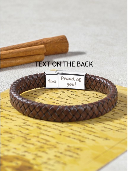 Braided Leather Bracelet With Kids' Names