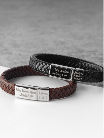 Braided Leather Bracelet With Kids' Names