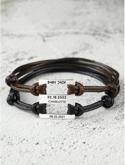 Personalized Leather Bracelet for New Dad