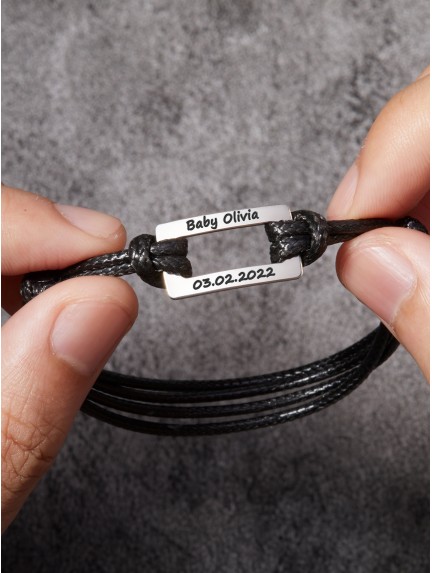 Personalized Leather Bracelet for New Dad