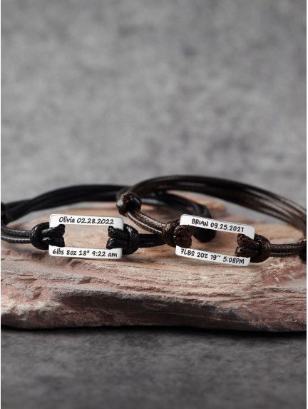 Leather Braided Bracelet for New Dad - Rectangular