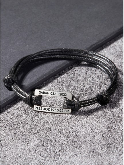 Leather Braided Bracelet for New Dad - Rectangular