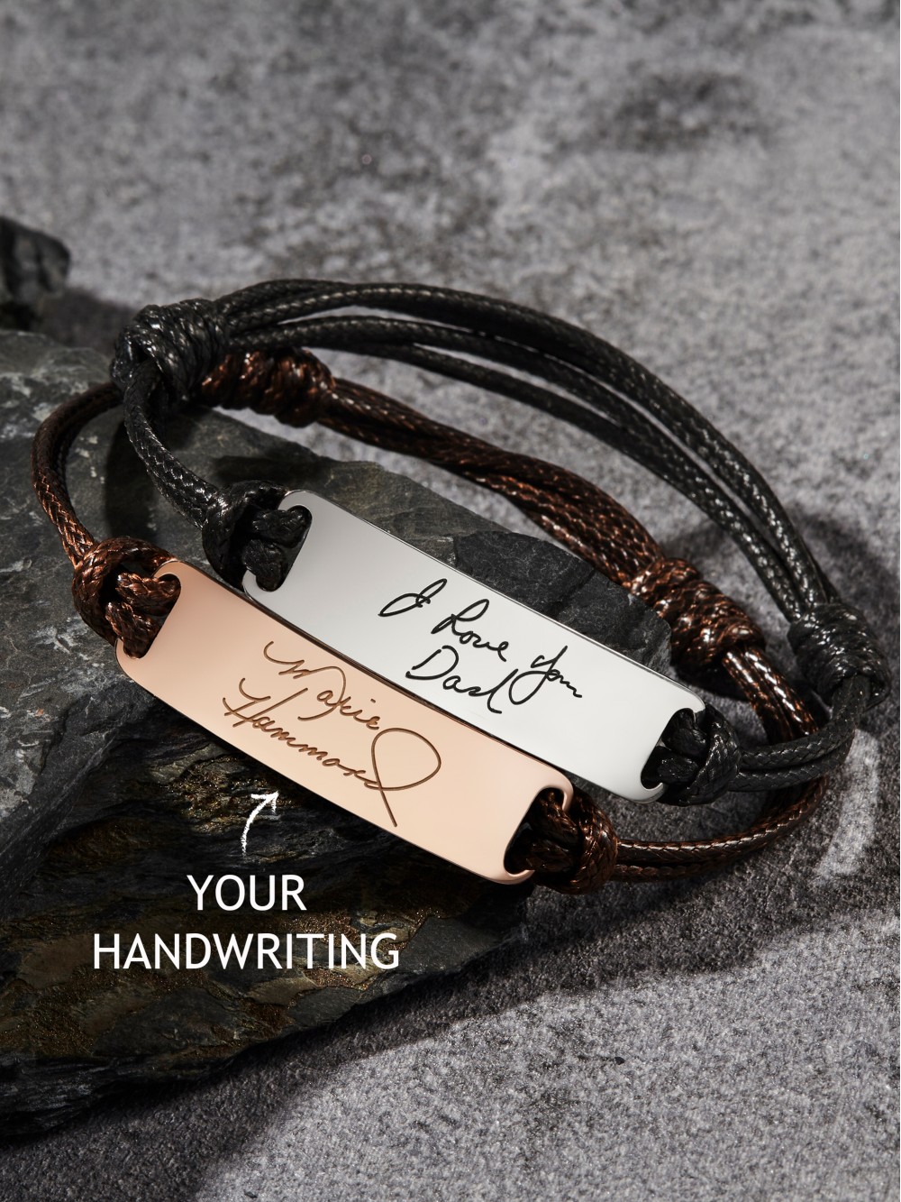 Leather Handwriting Bracelet - Thick Bar
