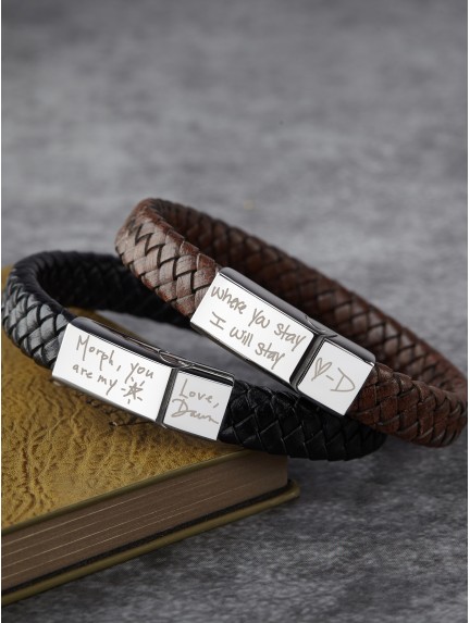 Braided Leather Bracelet With Actual Handwriting