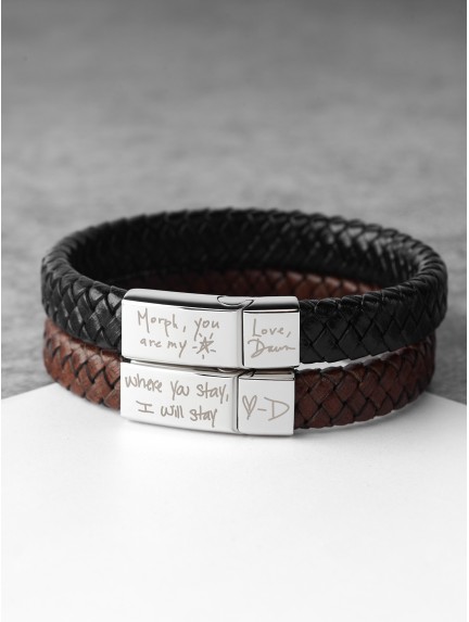 Braided Leather Bracelet With Actual Handwriting