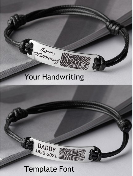 Actual Fingerprint and Handwriting Leather Bracelet