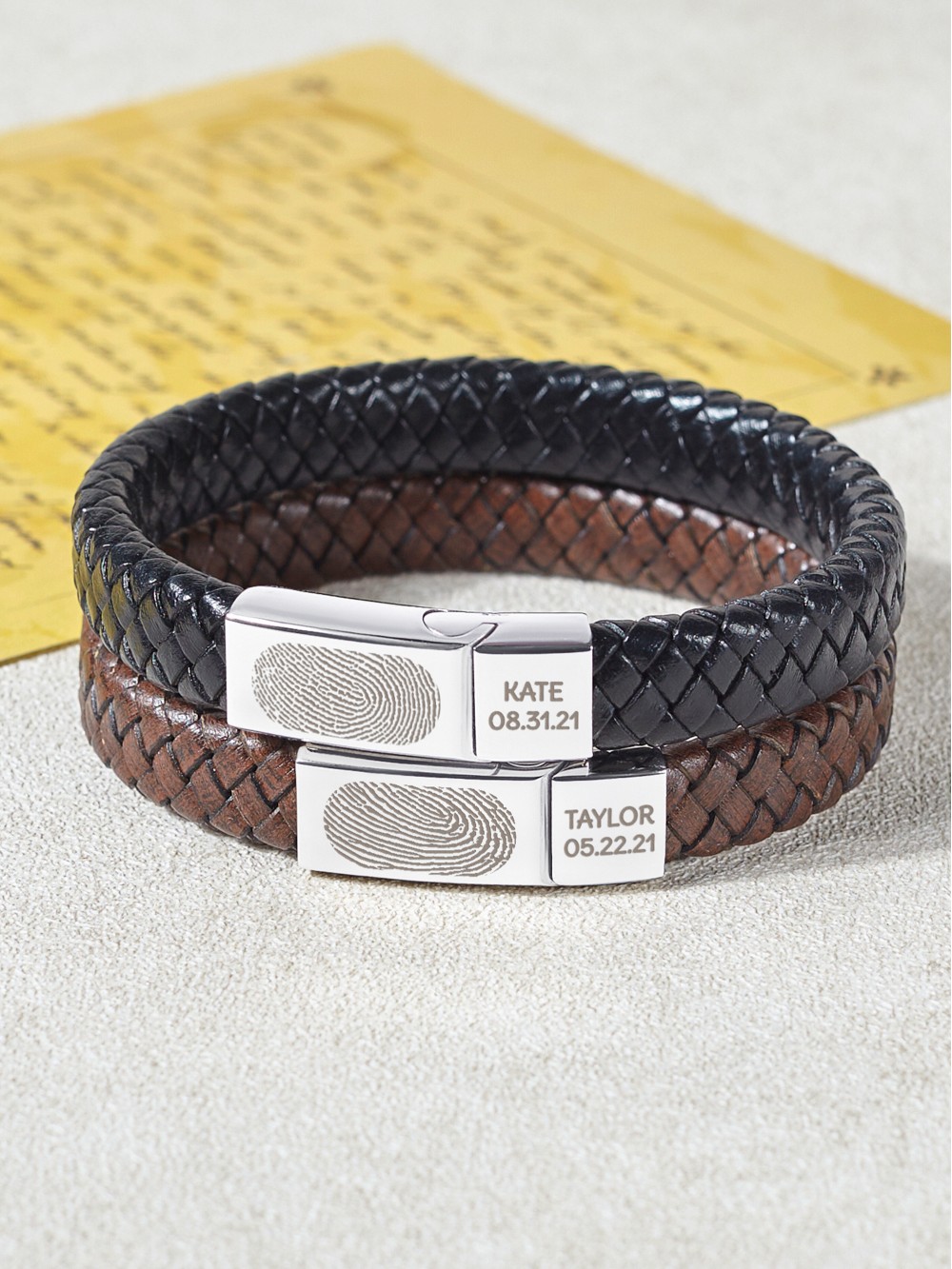 Buy Myjewel Your Customized Text | Laser Engraved Men's Leather ID Bracelet  in Rope Stainless Steel, Silver, and Black - Stylish and Meaningful Gift  for Men| Personalised Leather Wrist Band (One Name)