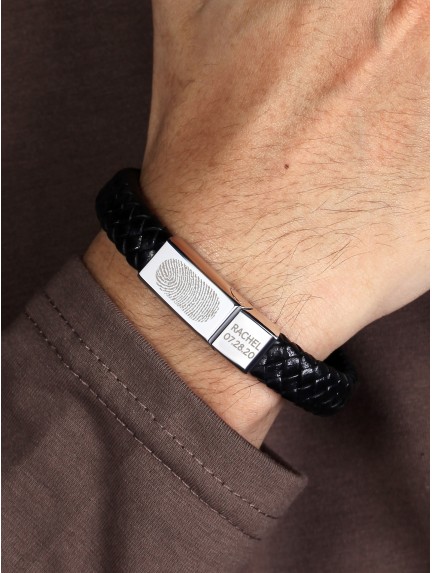 Fingerprint Braided Leather Bracelet For Men