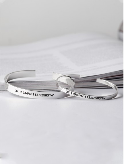 Silver Couple Bracelets with Longitude and Latitude