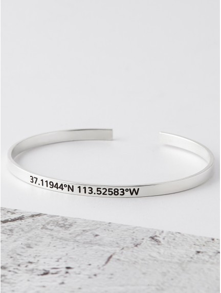 Silver Couple Bracelets with Longitude and Latitude