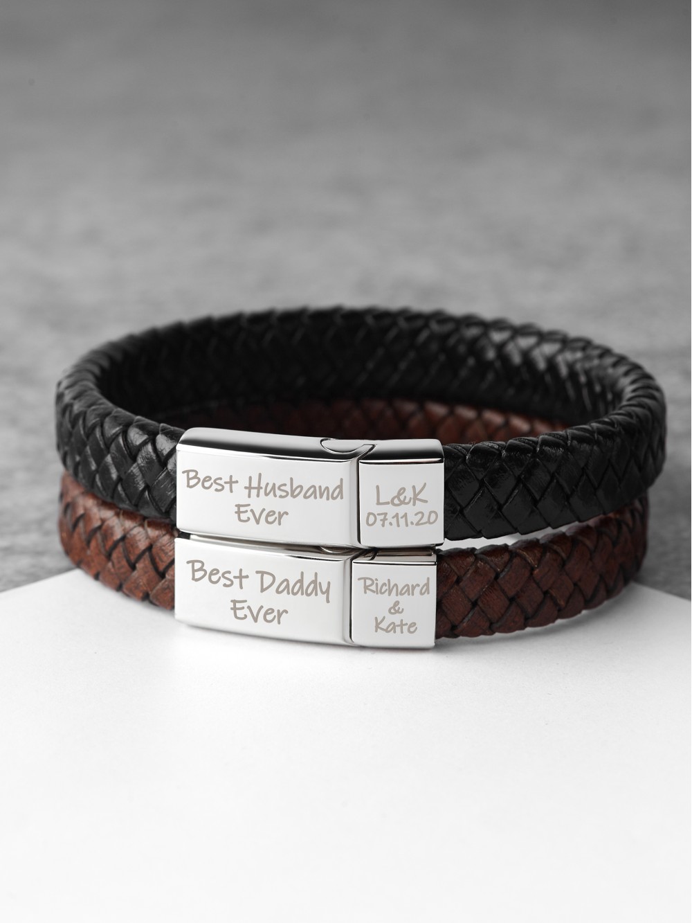 Personalized Braided Leather Bracelet For Men | Rugged Gifts