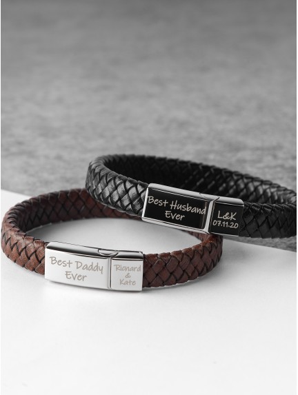 Personalized Braided Leather Bracelet For Men