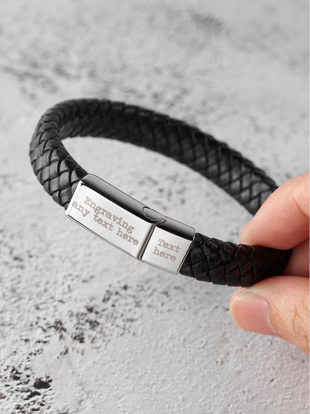 Braided Black Leather Wrist Band Multi Strand Personalized Engraved Br   ZIVOM