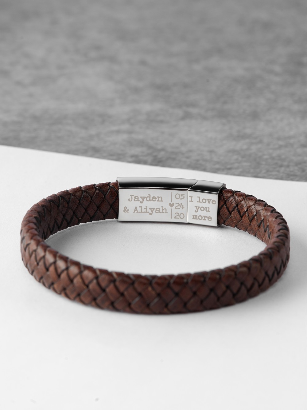 Braided Leather Bracelet With Roman Numerals