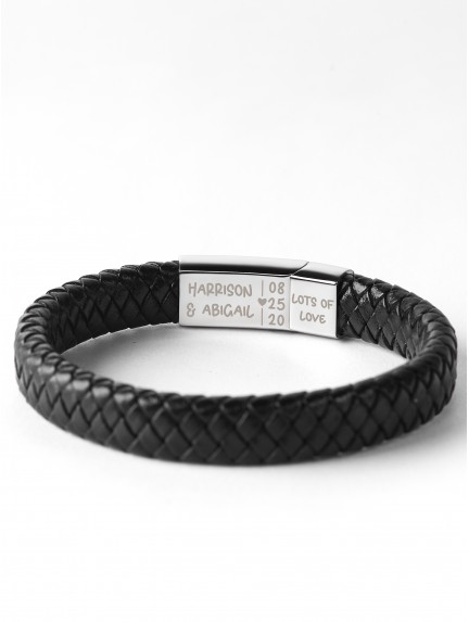 Braided Leather Bracelet With Roman Numerals