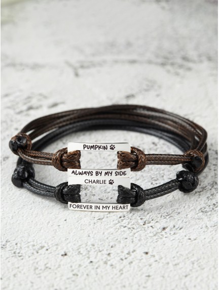 Leather Pet Name Bracelet - Rectangular