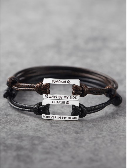 Leather Pet Name Bracelet - Rectangular