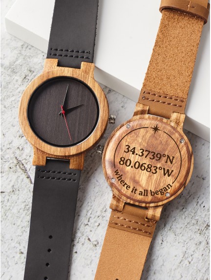 Custom Coordinates Wood Watch