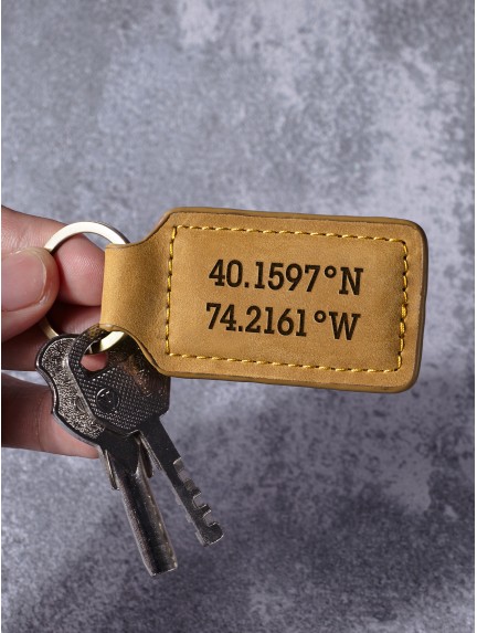 Latitude and Longitude Keychain For Him - Leather