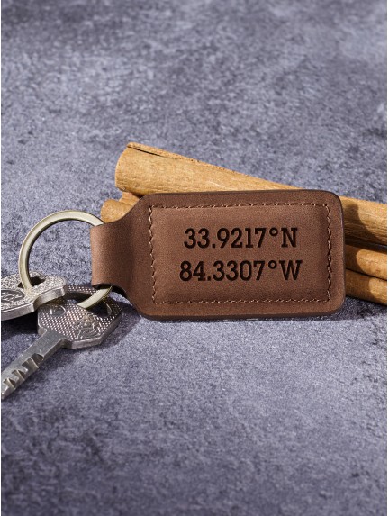 Latitude and Longitude Keychain For Him - Leather