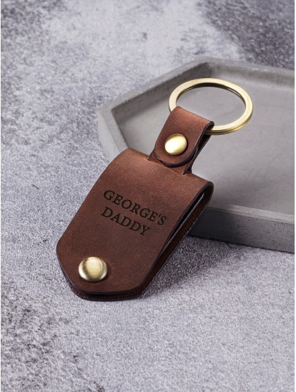Baby Footprint Aluminum Keychain with Leather Case for New Dad