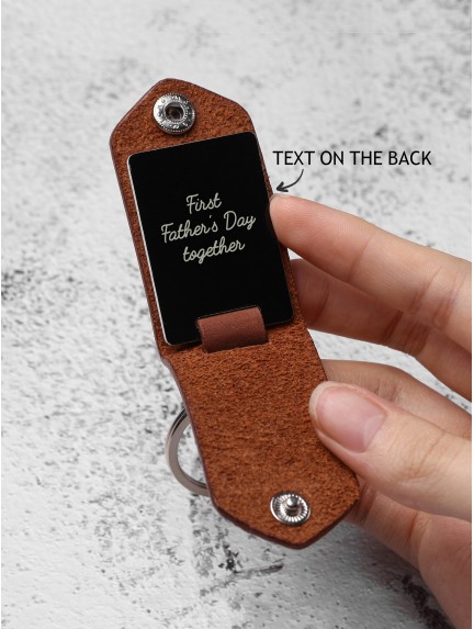 Baby Footprint Aluminum Keychain with Leather Case for New Dad